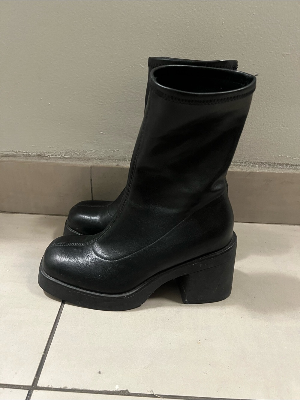 Call It Spring Black Mid-Calf Square-Toe Heeled Boots